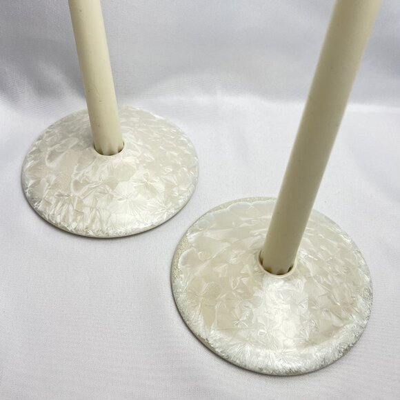 Pearlescent Ceramic Candlestick Holders Textured Modern Sculptural Accent Pair - Picture 1 of 8
